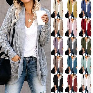 Kvinnors stickor 2023 Höst/vinter stickad kofta sliten front med stora fickor Fashion Lady Sweater Shawl Coat