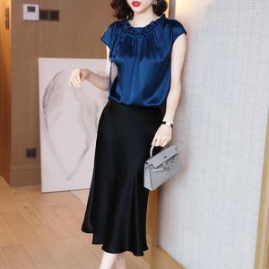 Skirts Women's Elegant Glossy Satin Skirt Lady Fashion OL Party Office Vintage Plain Solid High Waist Work Wear 4XL J431