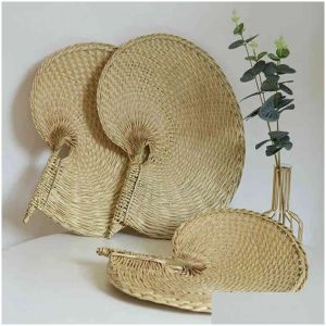 Outros fãs de mão de jardim doméstico feitos fã rattan decoração para casamento natural folha de palma tecida arte de parede decoração fazenda ornamentos drop dhxno ll