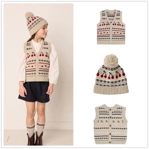 Pullover 2023 Autumnwinter Girls 'Cherry Sweater reknited All Wool Vest Hat Tank Top 230905