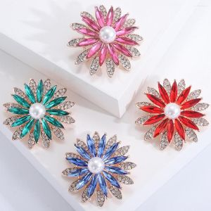 Broches de strass flor pérola para mulheres homens 4 cores brilhante cristal girassol festa de casamento roupas de escritório terno pinos presentes