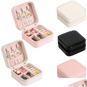 Schmuckschatullen Tragbare PU-Lederbox Kleine Reise Schmuck Organizer Aufbewahrungskoffer für Ringe Ohrringe Halskette Perlen Anhänger Drop Otlkr