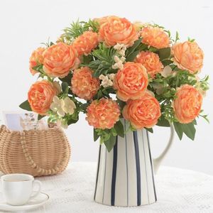 Decorative Flowers Artificial Peony With Stem 6 Heads Non-withering Flower Faux China Rose Bouquet Home Decoration