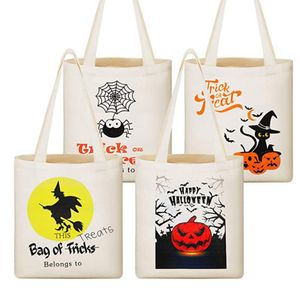 Halloween Tote Tote Trick or Treat Torby Linen Halloween imprezowe torby prezentowe Portable Kids Spider Pumpkin Canvas Torby 928