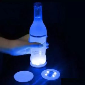 Mats Pads Blinking Glow Led Bottle Sticker Coaster Lights Flashing Cup Mat Battery Powered For Christmas Party Wedding Bar Vase De Dhk12