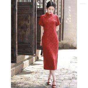 Abbigliamento etnico Stile cinese Red Wedding Cheongsam Abiti eleganti Donna Qipao Donna Vintage Summer Dress Robe Femmel Vestidos