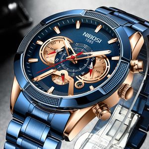 Armbandsur Nibosi Sport Chronograph Quartz Watch for Men rostfritt stål Vattentäta män klockor Top Brand Luxury Clock Relogio Masculino 230905