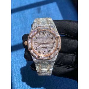 KRSG W7CM Wristwatch Rose Gold Mixed Sier Diamond Roman Numerals Luxury Mens Icing Cubic Zirconia Watch With BoxJTJJ