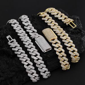 12mm 16-24inch 18K Gold Plated 2Rows CZ Stone Cuban Chain Necklace 7/8inch Bracelet Fashion Jewelry For Men Women