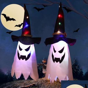 その他のお祝いのパーティー用品ハロウィーンLEDライトハンギングゴーストランプドレスアップグローウィザードハットホラープロップホームバーアウトドアインドアDHWPA