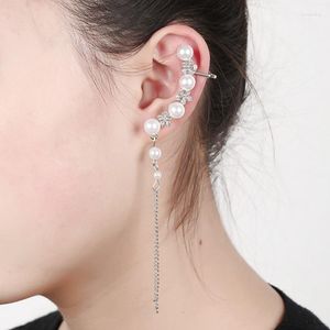 Rücken Ohrringe Clip Quaste Perle Blume Design Silber Plissee Punk Stil Ohr Manschette Für Frauen Männer Mode Schmuck Pendientes