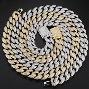 18k gult vitt guld pläterat 12mm 16-24 tum CZ Stone Cuban Chain Halsband 7/8inch armband Fashion Smyck för män kvinnor