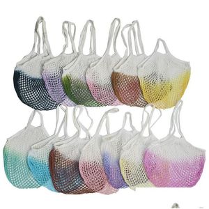 Сумки для хранения Магазин Сумочка Tie-Dye Shopper Tote Сетчатая сетка Тканый хлопковый мешочек с длинной ручкой Многоразовая сумка для фруктов Домашние овощи Drop Deliver Dhjfh