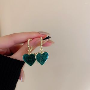 Dungle Küpeler Lovoacc Fransız Yeşil Renk Emaye Aşk Kalp Kolye Kadınlar Metal Altın C ŞEKİL Yuvarlak Küpe Aksesuarları