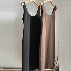 Lässige Kleider 23Fashion Solid Strap Kleid Runway Einfache U-Ausschnitt Ärmellos Wasit Up Backless Maxi Sexy Frauen Taschen Kleidung 2Color