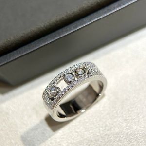 Luxusbandringe S925 Sterling Silber Drei bewegliche Zirkon Hollow Charme Vollkristall breiter Ring für Frauen Hochzeit Schmuckparty Geschenk