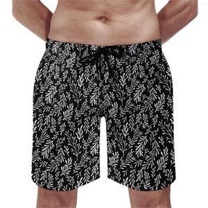 Men's Shorts Board White Leaf Cute Swimming Trunks Plant Print Man Fast Dry Running Large Size Short Pants