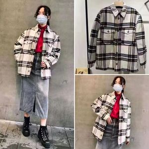 Womens Wool Blends Autumn and Winter Loose Plaid Flannel Shirt Cotton Jacket 230905