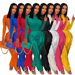 Tassel Two Piece Pants Tracksuits Women Casual Bodysuit Top and Sweatpants Set Free Ship