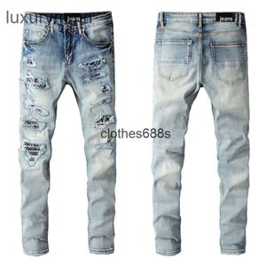 Designers Jeans Amirrss Men's Pants Trend Street Fashion Men's Kne Hole Patch Jeans Slim Fit Leggings 677 7W67