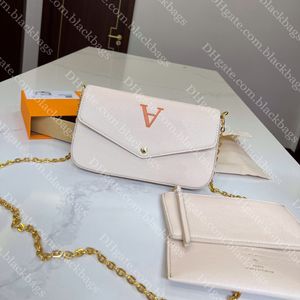 Zincir çantası lüks kadınlar kabartmalı 3 parçalı cüzdan tasarımcısı omuz çantası orijinal deri çapraz çantalar bayan para çantası 21x12cm