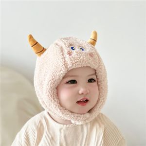 Berretti Svegli di Inverno Del Bambino Cappelli di Mucca Orecchio Caldo Peluche Delle Ragazze Dei Ragazzi Berretto Beanie di Colore Solido Del Bambino Bambini Paraorecchie Cofano Per