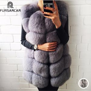 FURSARCAR 70cm Long Real Fur Vest For Women Genuine Leather Coats Winter Female Fur Jacket Luxury Outerwear Customize201016287S