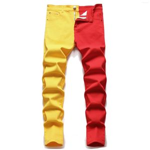 Mäns jeans manlig amerikansk stil mode sömmar tvåfärgad gul röd grön trend stretch byxor denim byxor