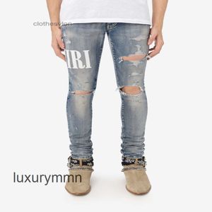 2023 amirrs designer jean jeans sy versão estilo couro costura bordado carta corte de lavagem buraco água quebrando fashio 0em0
