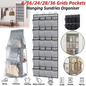 Sacos de armazenamento 24 grades montados na parede Sundries sapato organizador tecido armário saco rack malha bolso claro pendurado sobre a caixa de pano da porta 230906