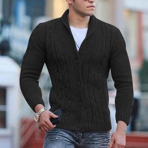 Herrtröjor Solid Color Sweater Coat Stylish Sticked Cardigan Lapel Single-Breasted With Twisted Texture Slim Fit Cold