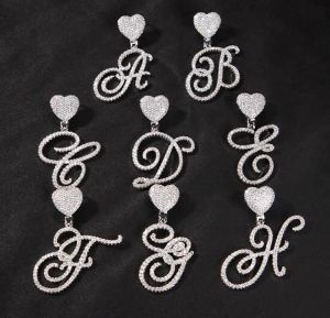 Iced Out Cursive Writing Letters Pendant Necklace Love Heart Hoop Charm med 24 tum rephalsband Zirconia Hiphop smycken ZZ