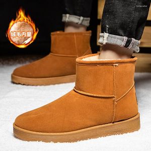 Boots Winter Men Snow Faux Suede Leather Warm Plush Ankle Male Non-Slip Outdoor Casual Cotton Shoes Footwear