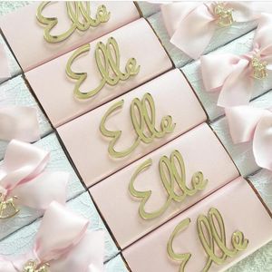 Decorative Figurines Custom Made Gold Acrylic Mirror Tags Personalized For Baby Shower Favors Laser Cut Chocolate Lettering