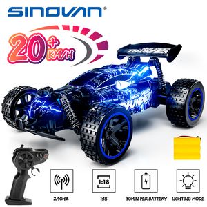 Electric RC Car Sinnob Mobil Remote Control untuk Anak anak Balap RC Skala 1 18 dengan Lampu LED 2 4GHz Hadiah Mainan Luar Ruangan Anak Laki laki Perempuan 230905