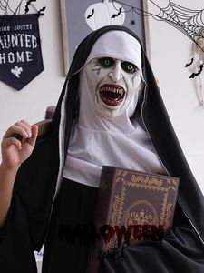 Party Masks Horror Halloween Nun Mask with Headscarf Scary Full Head Mask Valak Cosplay för Halloween Party Costume Prop Face Latex Masques 230906