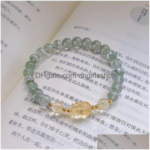 Bärade Ruifan Natural Green Ghost Crystal Wealth Pixiu Citrine Strand Armband för kvinnor Fina smycken som är rika gåvor YBR834 Drop de DH9JG