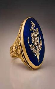 Victorian Vintage 14k Gold Diamond Ring Unique Blue Rose Flower Emamel Jewelry Bride Engagement Wedding Present For Women Storlek 7114034162