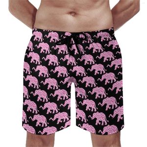 Herren-Shorts, Elefantenmuster, Sommer, rosa Herzen der Liebe, lässig, Strand, kurze Hosen, Sport, bequeme Badehose mit Grafik