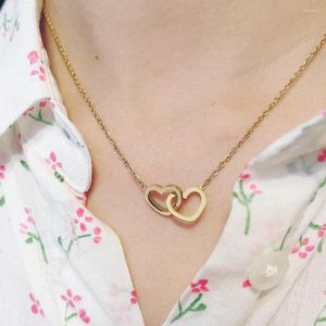 Choker Simple Double Heart Pendant Custom Name For Women Couple Stainless Steel Gold Color Chain Wedding Party Friends Jewelry