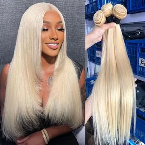 Lace Wigs Bundel rambut manusia pirang 30 32 inci 613 bundel lurus ekstensi jalinan Remy Brasil untuk wanita dapat dicelup 230905