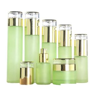 Bottiglie di imballaggio Bottiglia di lozione di vetro cosmetica verde all'ingrosso Imballaggio con tappo di plastica Spray vuoto 20Ml 30Ml 40Ml 60Ml 80Ml 100Ml 1 Otj8U