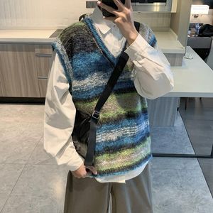 Men's Vests 2023 Fashion Striped Vest Sweater Autumn Winter V Neck Men Preppy Style Harajuku Casual Oversize Knitted B256