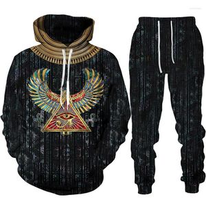 Tracce maschili antichi horus in stile egiziano in stile 3d set da tuta da pista da uomo con cappuccio 2 pcs oversize casual streetwear pullover