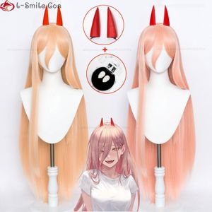 Cosplay Wigs Anime Chainsaw Man Cosplay Power Wig Cosplay Long Type 2 Color Hair Heat Resistant Makima Power Wigs Props Horns Teeth Wig Cap 230906