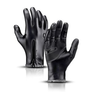 Кожаные зимние перчатки для мужчин и женщин, теплые термофлисовые перчатки с сенсорным экраном, водонепроницаемые уличные перчатки для бега на лыжах, снегу и мотоцикле