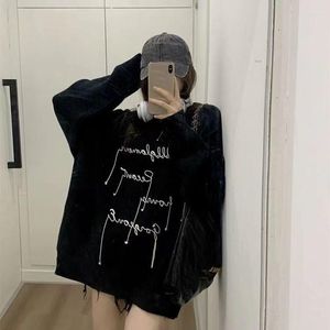 Kvinnors tröjor 2023 Autumn/Winter Christmas Street Apparel Super Large Letter Tryckt tröja Koreansk o-hals långärmad hoodie