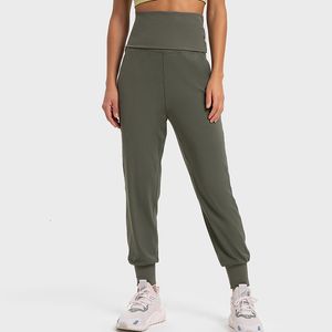 Pantaloni da donna Capris NWT Vita impiombata a costine Tessuto Nakedfeel Sport Super High Jogger Leggings fitness con due tasche laterali 230905