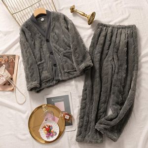 Kadınların pijama kış mercan polar 2pcs pijama takım elbise kadın pazen uyku seti yenilik pijamaları uzun kollu ev giyim samimi iç çamaşırı