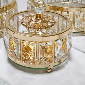 Andra skrivbordstillbehör europeiska kristallglas lagringsburk fruktplatta känsliga smycken kosmetisk bomullspinne